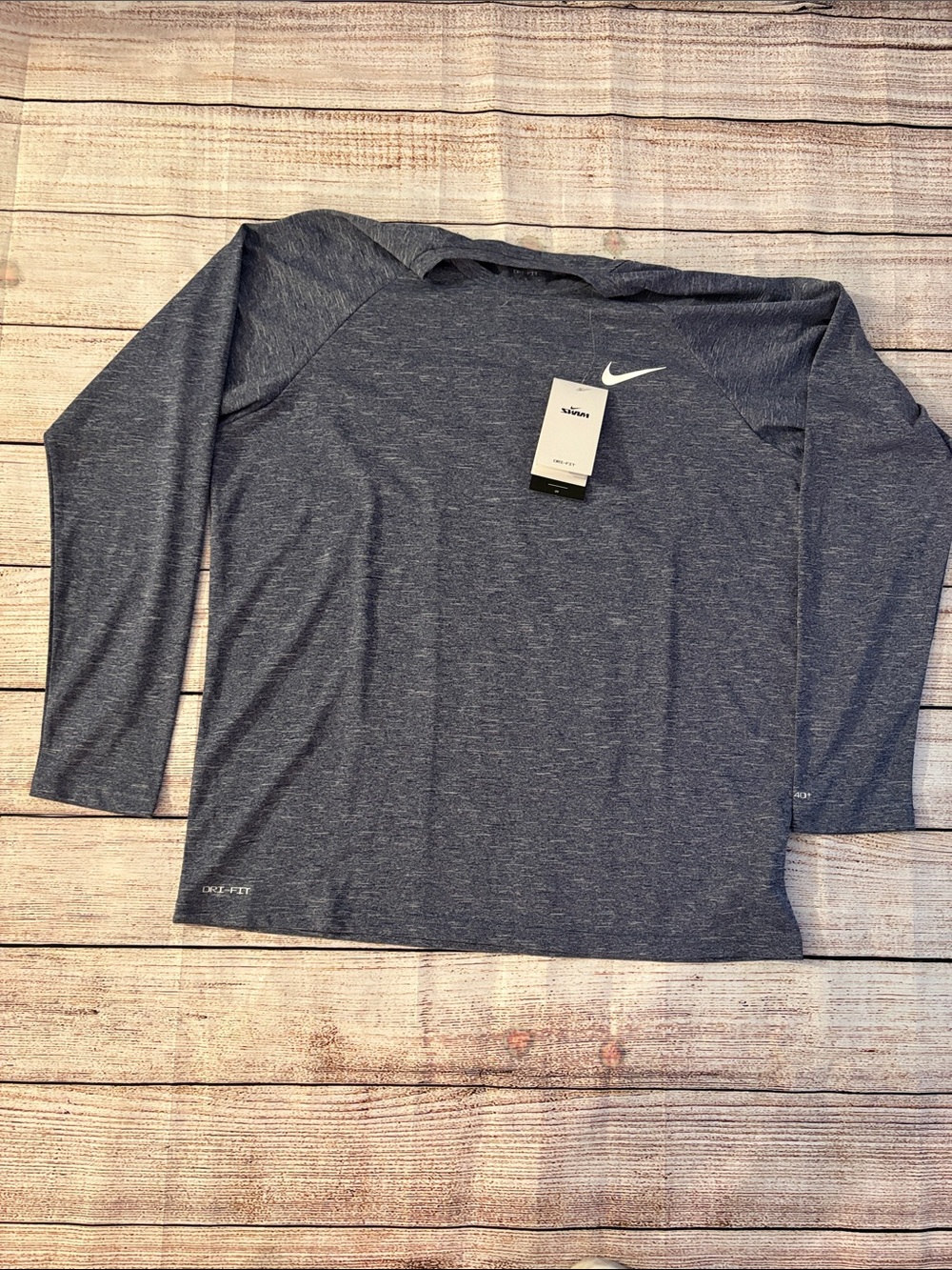 Nike Men’s Long Sleeve Heather Navy Performance Tee- UPF 40 +